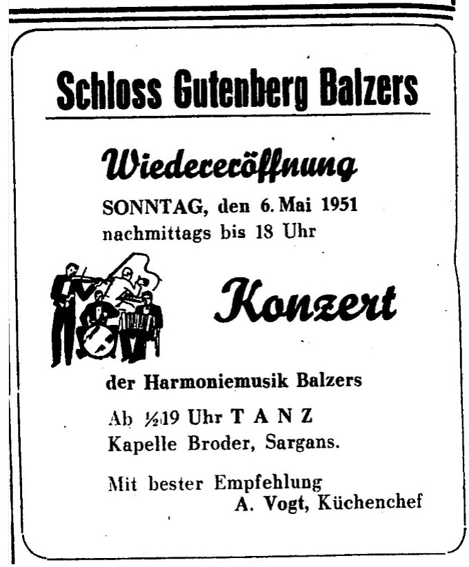 Inserat im Liechtensteiner Volksblatt, 5.5.1951.