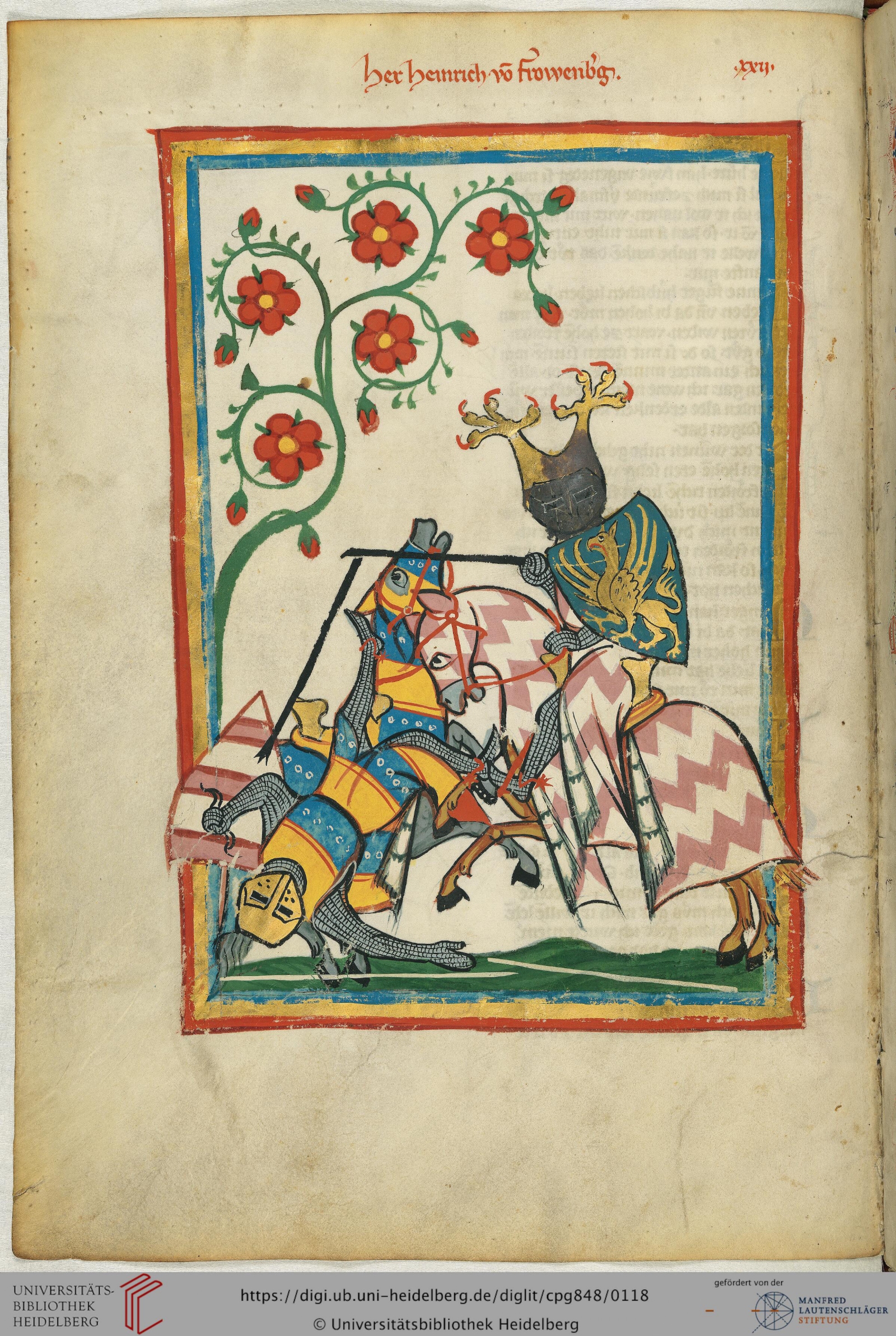 Heinrich von Frauenberg, Universitätsbibliothek Heidelberg, Cod. Pal. germ. 848, Große Heidelberger Liederhandschrift (Codex Manesse) — Zürich, ca. 1300 bis ca. 1340, 61v.